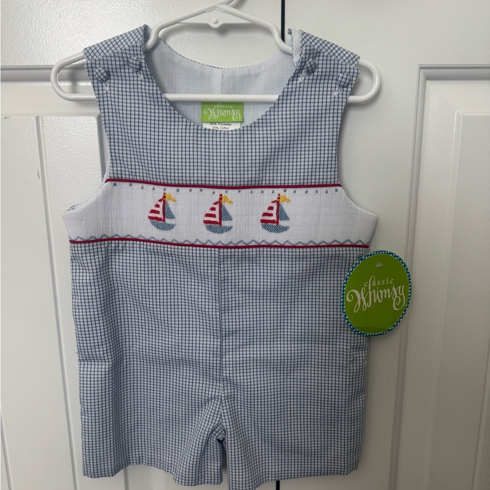 Blue Gingham Sailboat Romper